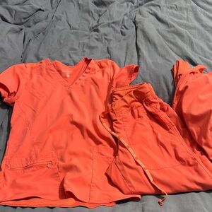 Med Couture Coral Red Scrub Top and Pants Set